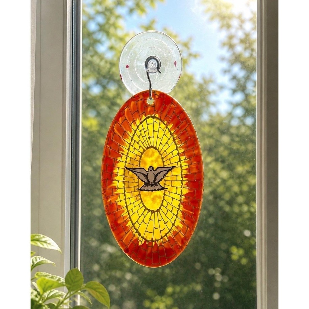 Vintage Stained Glass Sun Catcher Holy Spirit Dove Cathedral Style Rome
